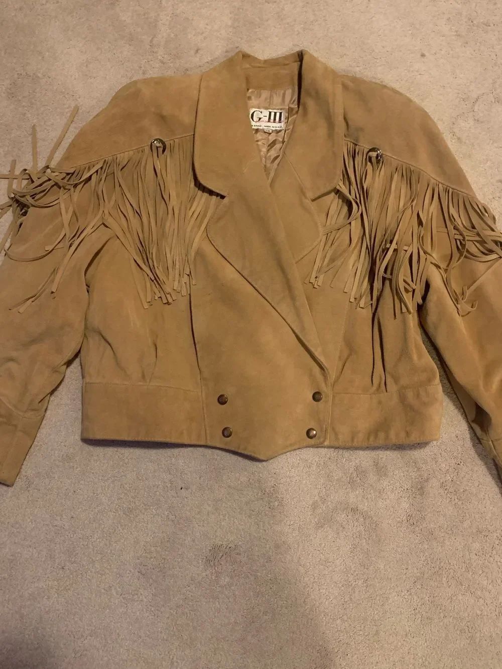 Vintage G-III Tan Suede Fringe Cropped Western Jacket